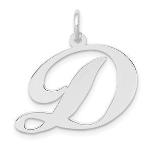 14k White Gold, Ella Collection, LG Fancy Script Initial D Pendant